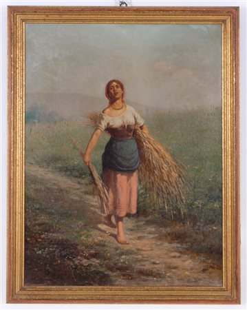 RAFFAELLO CELOMMI. Painting "FARMER WOMAN WITH BUNDLE OF HAY"