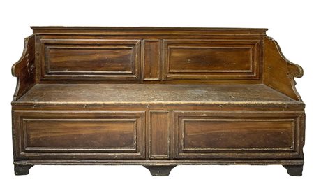 Cassapanca siciliana in legno di abete laccato marrone, 17th/XVIII secolo