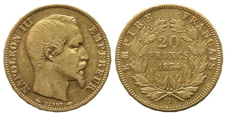 FRANCIA. Napoleone III (1852-1870). 20 franchi 1854. Parigi. Au (6,45 g). BB+