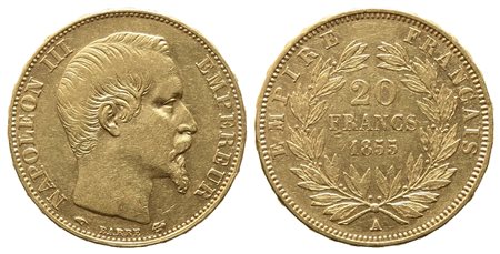 FRANCIA. Napoleone III (1852-1870). 20 franchi 1855. Parigi. Au (6,45 g). BB+