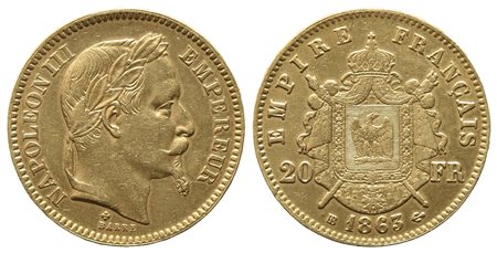 FRANCIA. Napoleone III (1852-1870). 20 franchi 1863. Strasburgo. Au (6,45 g)....