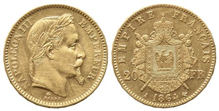 FRANCIA. Napoleone III (1852-1870). 20 franchi 1864. Parigi. Au (6,45 g)....
