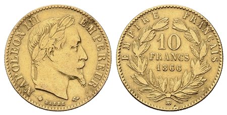 FRANCIA. Napoleone III (1852-1870). 10 franchi 1866. Strasburgo. Au (18,80 mm...