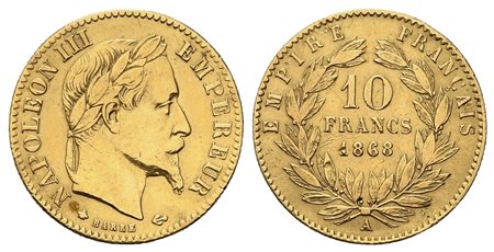 FRANCIA. Napoleone III (1852-1870). 10 franchi 1868. Parigi. Au (18,7 mm –...