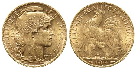 FRANCIA. Terza Repubblica (1870-1940). 20 Franchi 1908. Au (6,45 g). SPL/qFDC
