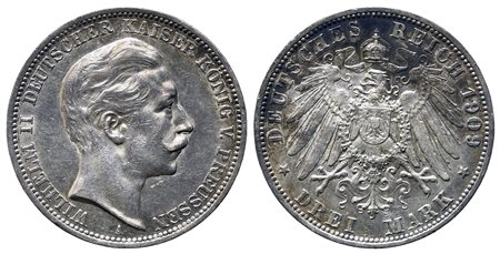 GERMANIA. Prussia. Guglielmo II (1886-1918). 3 marchi 1909. Ag. SPL+