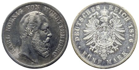 GERMANIA. Wurttemberg. Karl I (1864-1891). 5 Marchi 1876. Ag. BB