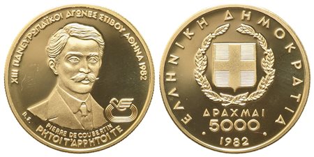 GRECIA. 5000 dracme 1982. Giochi Pan Europei. Au titolo 900 (12,50 g). PROOF