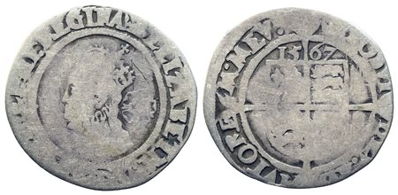 INGHILTERRA. Elisabetta I (1558-1603). Scellino da 6 pence 1567. Ag. qMB.