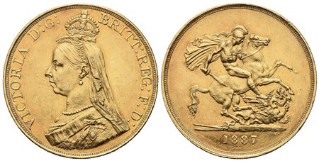 INGHILTERRA. Vittoria (1837-1901). 5 pounds – 5 sovereigns 1887. Au (36,09 mm...