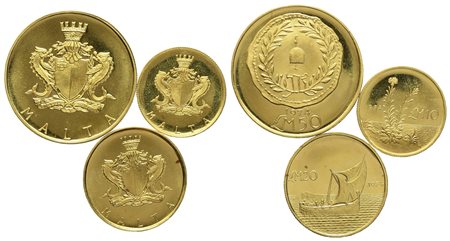 MALTA. Trittico di 50, 20, 10 pounds 1974. Commemorativa della prima moneta...