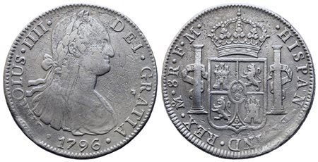 MESSICO. Carlo IV di Borbone (1788-1808). 8 reales 1796 FM. Ag (25,81 g). BB