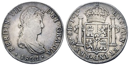 MESSICO. Ferdinando VII di Borbone (1808 - 1833). 8 Reales 1821 JJ. Ag (26,95...