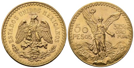 MESSICO. 50 pesos 1947. Au titolo 900 (41,66 g, di cui 37,50 g di oro puro)....