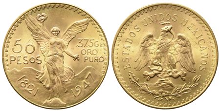 MESSICO. 50 pesos 1947. Au titolo 900 (41,66 g, di cui 37,50 g di oro puro)....