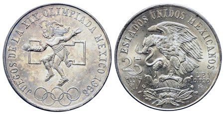 MESSICO. 25 Pesos 1968 Commemorativa Olimpiadi. Ag 720 (22,5 g). SPL+