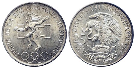 MESSICO. 25 Pesos 1968 Commemorativa Olimpiadi. Ag 720 (22,5 g). SPL+