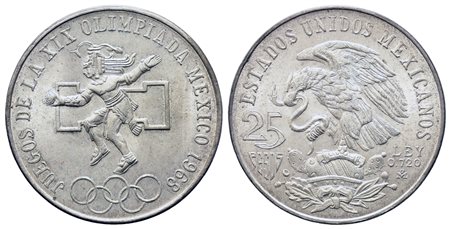 MESSICO. 25 Pesos 1968 Commemorativa Olimpiadi. Ag 720 (22,5 g). SPL+