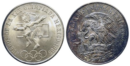 MESSICO. 25 Pesos 1968 Commemorativa Olimpiadi. Ag 720 (22,5 g). SPL+