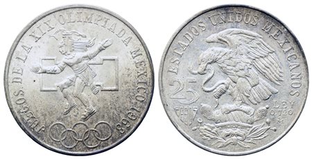 MESSICO. 25 Pesos 1968 Commemorativa Olimpiadi. Ag 720 (22,5 g). SPL+