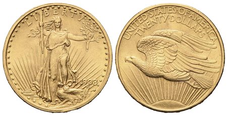 USA. 20 dollari 1908. Philadelphia. Au (33,43 g). SPL+