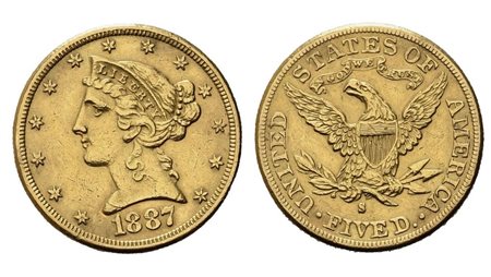 USA. 5 dollari 1887. San Francisco. Au (21,45 mm – 8,37 g). BB+