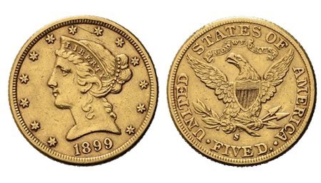 USA. 5 dollari 1899. San Francisco. Au (21,60 mm – 8,34 g). BB+