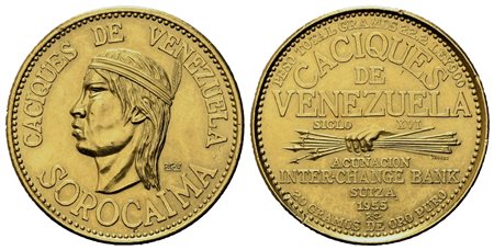 VENEZUELA. 60 bolivares 1955. Au titolo 900 (29,75 mm – 22,26 g). qFDC