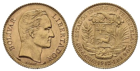 VENEZUELA. 20 bolivares 1912. Au (21,15 mm – 6,45 g). SPL/qFDC