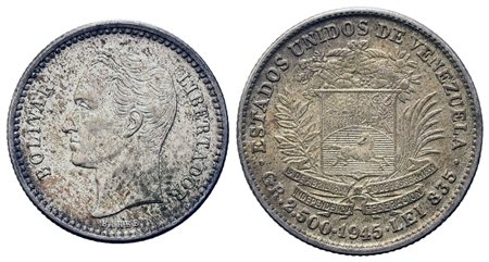 VENEZUELA. 1/2 bolivar 1945. Ag (18,55 mm – 2,51 g). qFDC