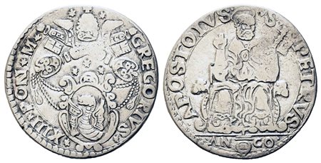 ANCONA. Stato Pontificio. Gregorio XIII (1572-1585) Testone. Ag (8,53 g)....