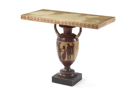 Rara console neoclassica con sostegno a forma di anfora greco-romana biansata d