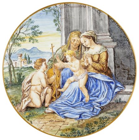 Manifattura Ferniani, Faenza, secolo XIX. Piatto in maiolica decorata in policr