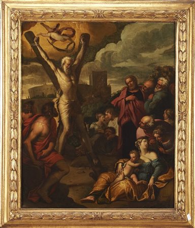 Scuola del secolo XVIIIMartirio di Sant'AndreaOlio su tela, cm 65x53In c