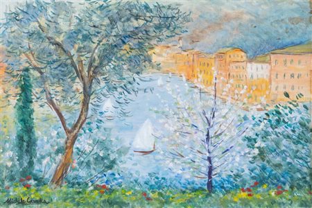 MICHELE CASCELLA (Ortona 1892 - Milano 1989) "Veduta di Portofino". Olio su...