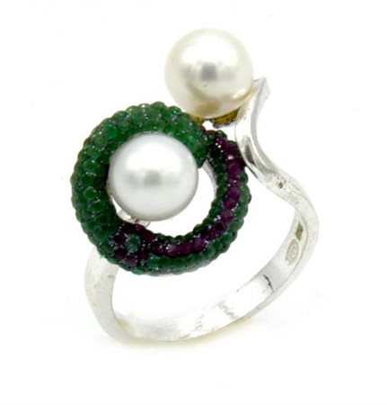 ANELLO CONTRARIE CON PERLE in argento 925 con perle rotonde imitazione,...