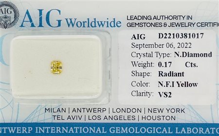 DIAMANTE 0,17 CT FANCY GIALLO INTENSO - VS2 - TAGLIO RADIANTE - CERTIFICATO...