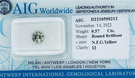 DIAMANTE 0,57 CT FANCY GIALLO GRIGIASTRO - I2 - TAGLIO BRILLANTE -...