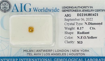 DIAMANTE 0,17 CT FANCY ORANGE GIALLO - SI3 - TAGLIO RADIANTE - CERTIFICATO...