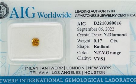 DIAMANTE 0,17 CT FANCY ARANCIO VIVIDO - VVS1 - TAGLIO RADIANTE - CERTIFICATO...