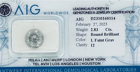 DIAMANTE 2,83 CT I, GRIGIO DEBOLE - I2 - TAGLIO BRILLANTE - CERTIFICATO AIG +...