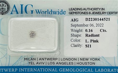 DIAMANTE 0,16 CT ROSA CHIARO PUREZZA SI1 - TAGLIO RADIANTE - CERTIFICATO AIG...