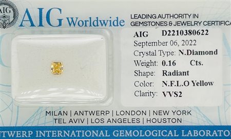 DIAMANTE 0,16 CT FANCYGIALLO CHIARO ARANCIATO PUREZZA VVS2 - TAGLIO RADIANTE...