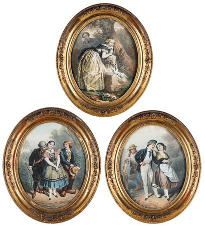 Pittore del XIX secolo, Tre allegorie di proverbi Tre allegorie di scene...