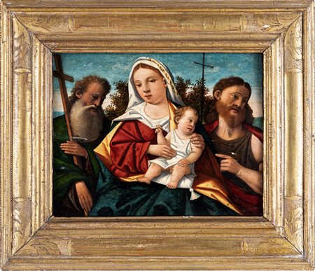 Scuola veneta del XVI secolo Madonna col Bambino e Santi olio su tavola, cm...