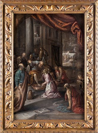 Scuola Veneta del XVII secolo La lavanda dei piedi degli apostoli Olio su...