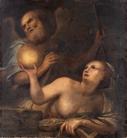 Scuola Toscana del XVII secolo Allegoria del Tempo e della Fama olio su tela,...