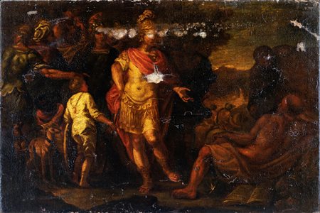 Pittore romano del XVII secolo Scena mitologica olio su tela, cm 108,5 x 74,5...