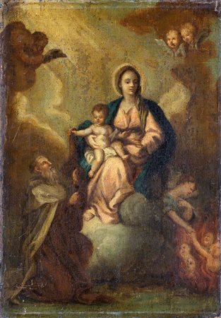 Scuola napoletana del XVII secolo Madonna col Bambino e Santi olio su tela,...