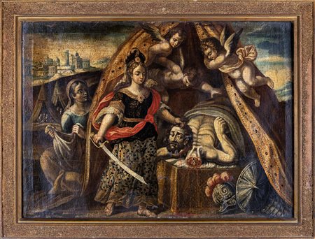 Scuola italiana del XVII secolo Giuditta e Oloferne olio su tela, cm 97x134 -...